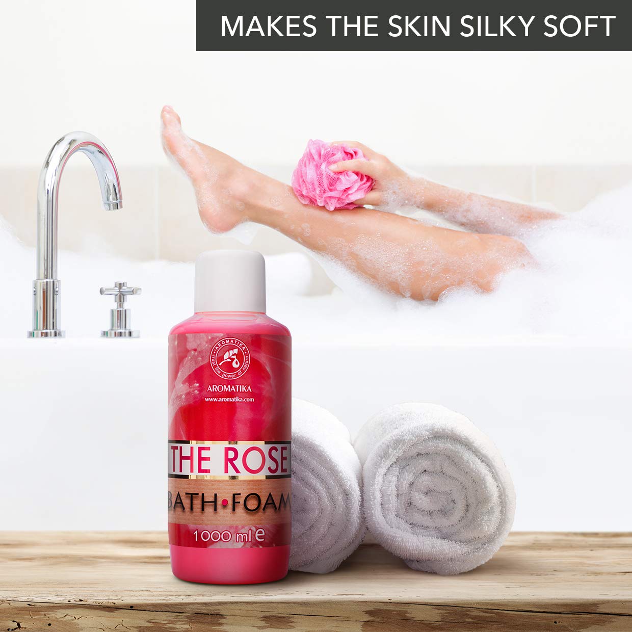 Espuma de Baño Rosa 1000ml - Cuidado del Cuerpo - Buen Sueño - Belleza - Baño - Cuidado del Cuerpo - Bienestar - Aromaterapia - Spa - Aroma de Rosa - Baños de Burbujas