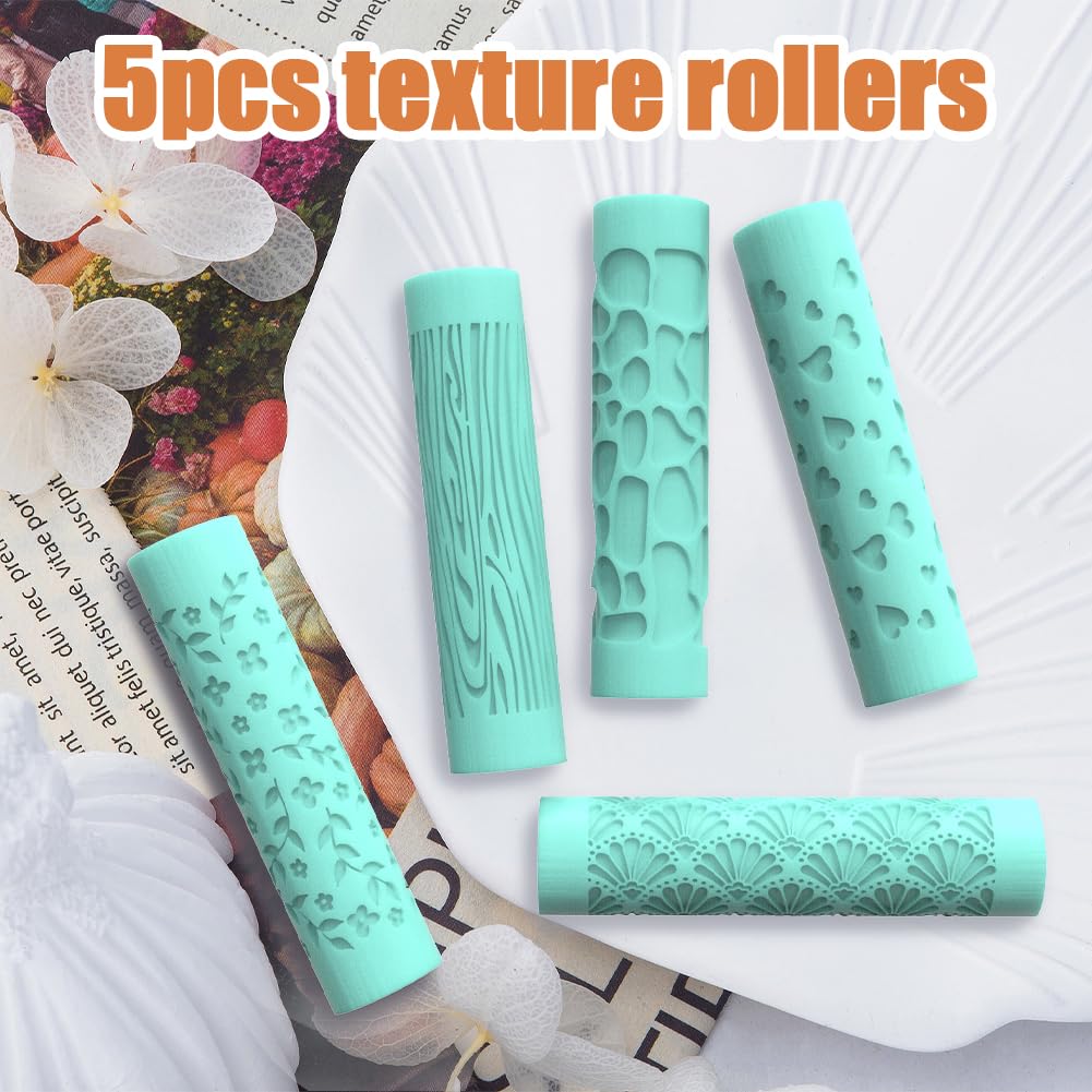 ORIGACH 5 Pcs Polymer Clay Texture Roller for Earring Making Pottery Tools Texture Roller for Clay Jewelry Making Texture Pattern-Heart - Image 3