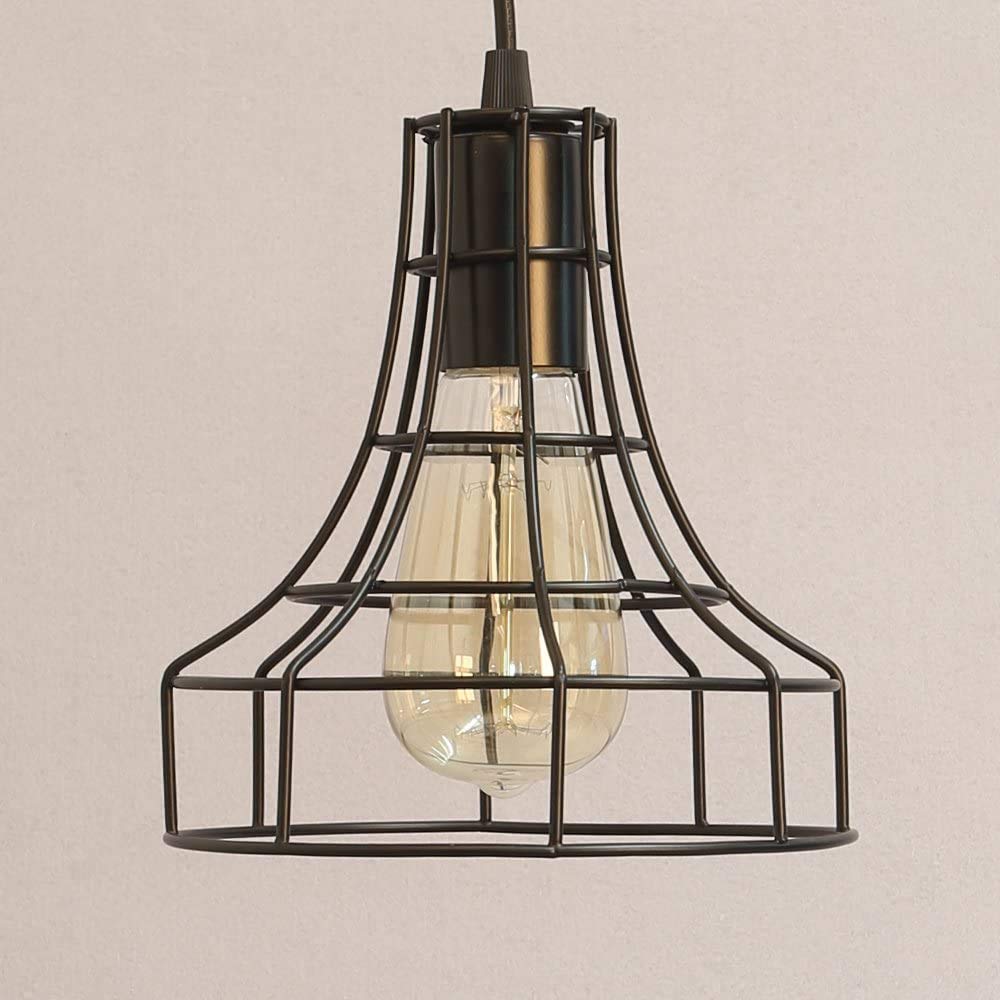 Lámparas de araña Forma Jaula Metal Vintage Iluminación de Techo Ajustable Estilo Loft Industrial Retro -Negro (E)