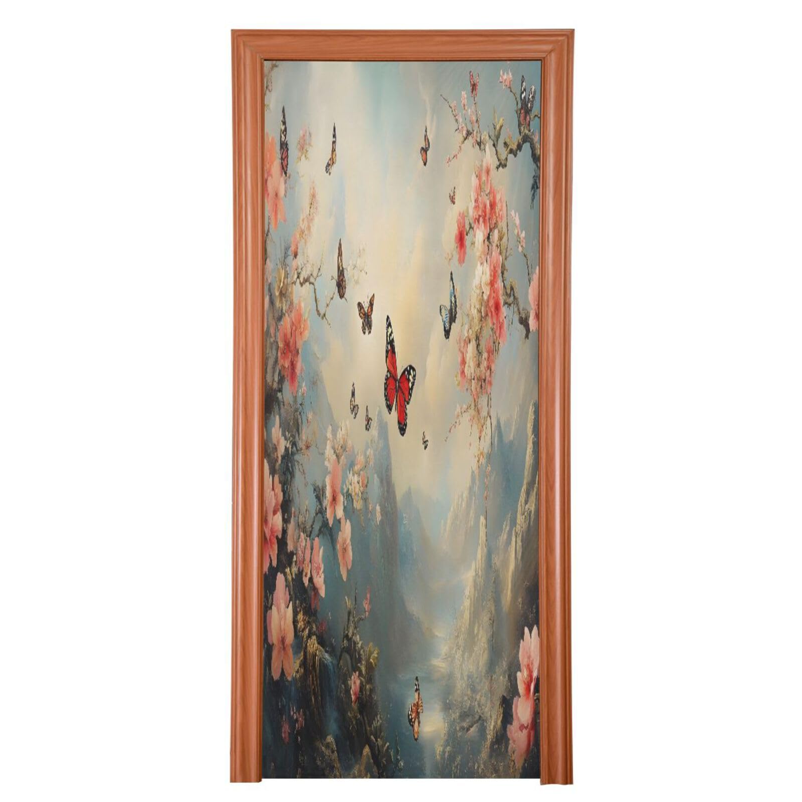 FLildon Spring Floral with Butterflies Door Cover Decoration, Party Accessory Porch Decor for Festive Ornament Room Door Covers 32 x 79 Inch