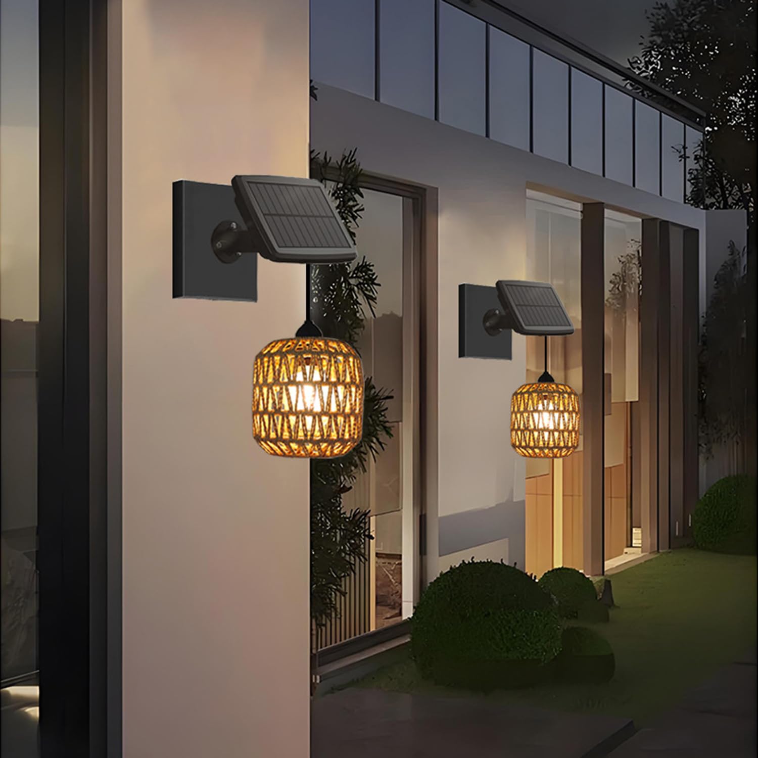 Solarleuchte mit Bewegungsmelder 2 Stück Vintage Hängelampe ohne Strom mit Solarpanel E27 Hängend Wandleuchte Außen mit 4 Modi Solarlampen IP44 Wasserdicht Warmes Licht für Balkon Garten Terrasse