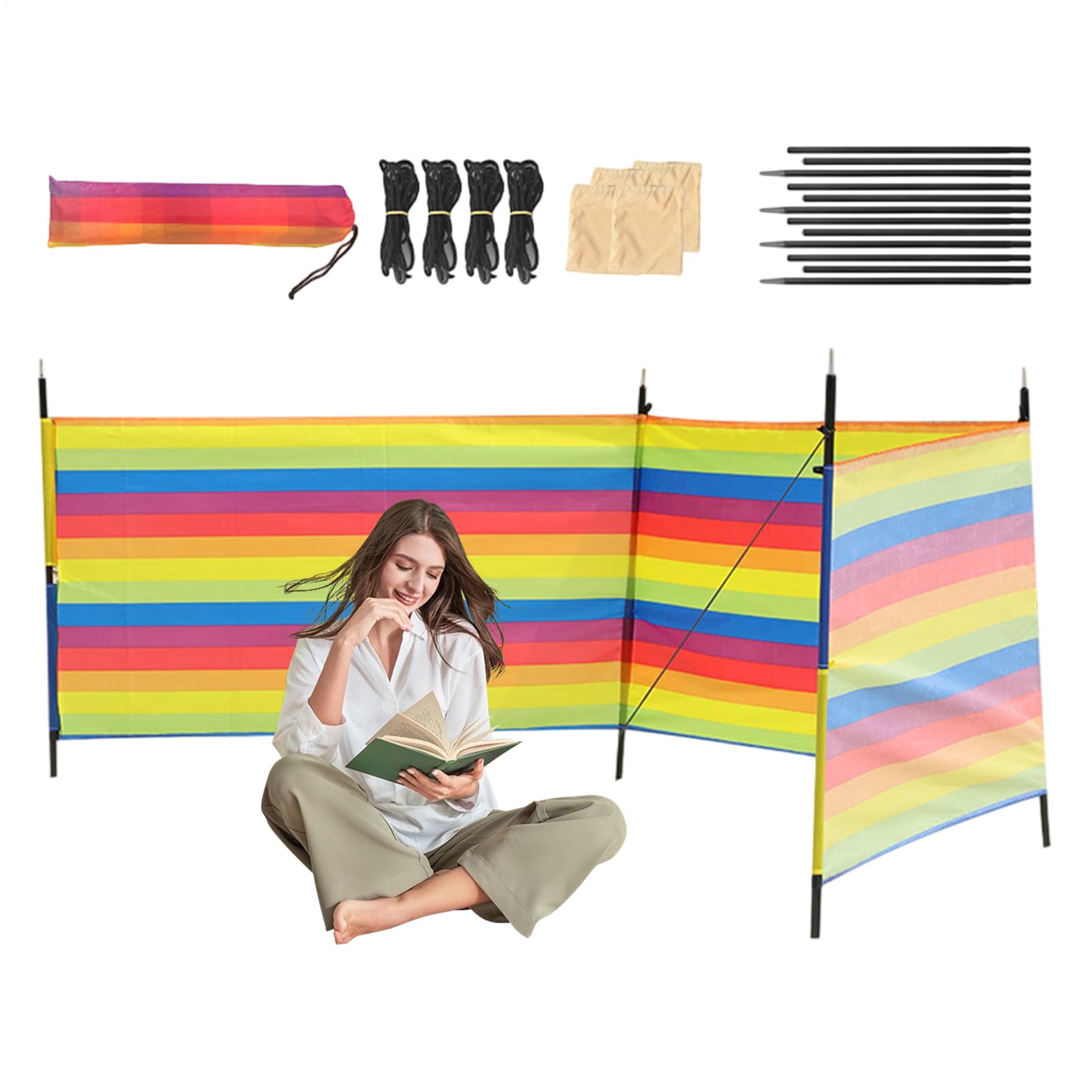 Paravento da Spiaggia – Protezione Antivento per Parabrezza, Riparo, Antivento, Portatile, Accessorio da Viaggio per Vacanze, Cortile | Paravento Privacy da Spiaggia per Accessori Viaggio, Pesca, Picnic, in Giardino, BBQ e Relax all'Aria Aperta