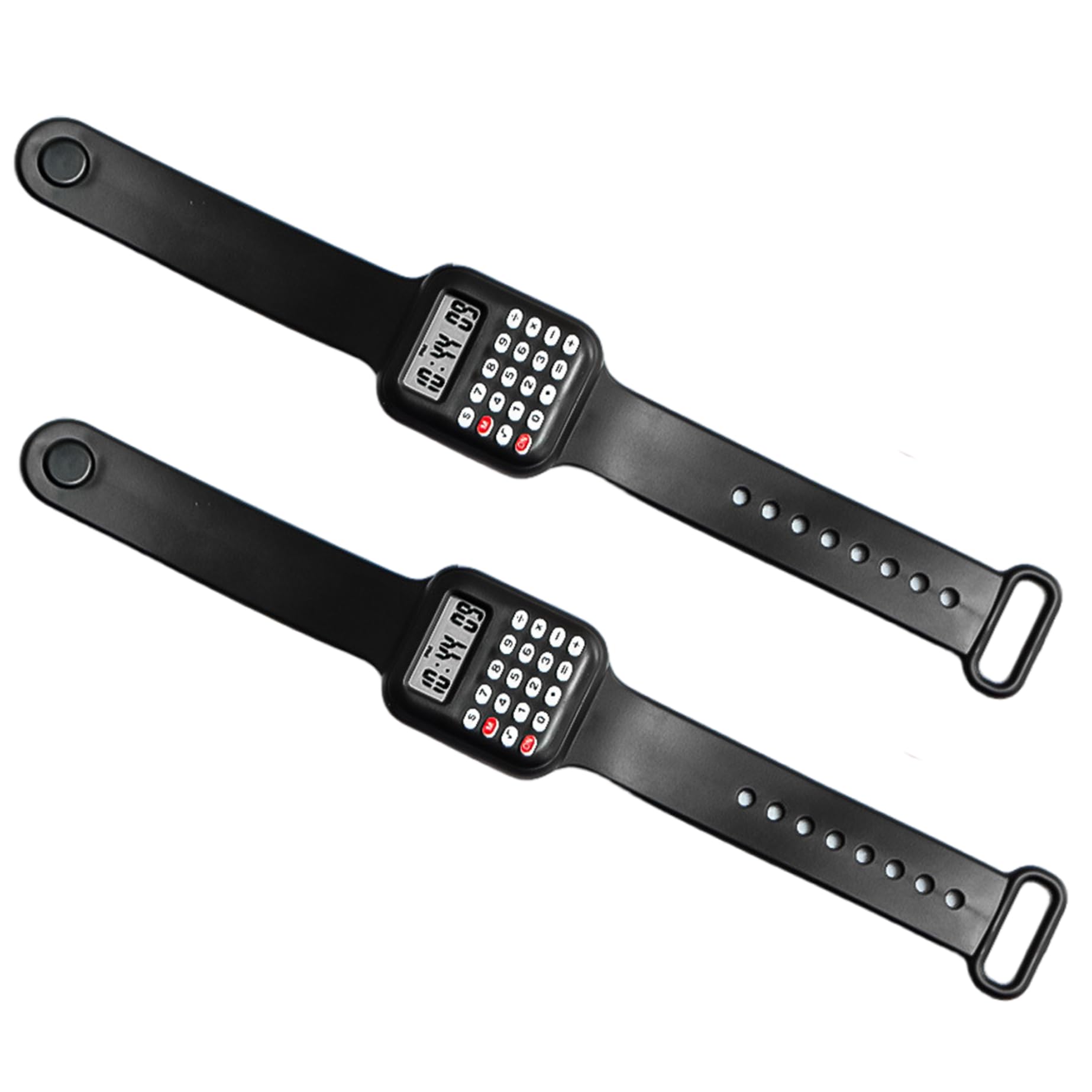 Lawnrden Unisex Kids Black 2Pcs Calculator Watch For Kids, Digital Calculator Wrist Watch With Vintage Square Design, Math Learning Tool For Students,