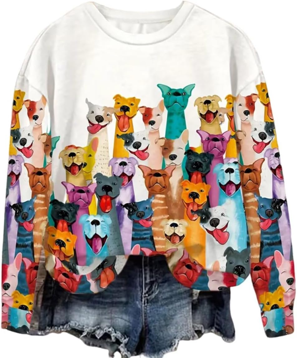 AIMITAG Fall Wildflower Sweatshirt Women Casual Long Sleeve Printed Flowers Shirts Boho Cottagecore Floral Autumn Pullover