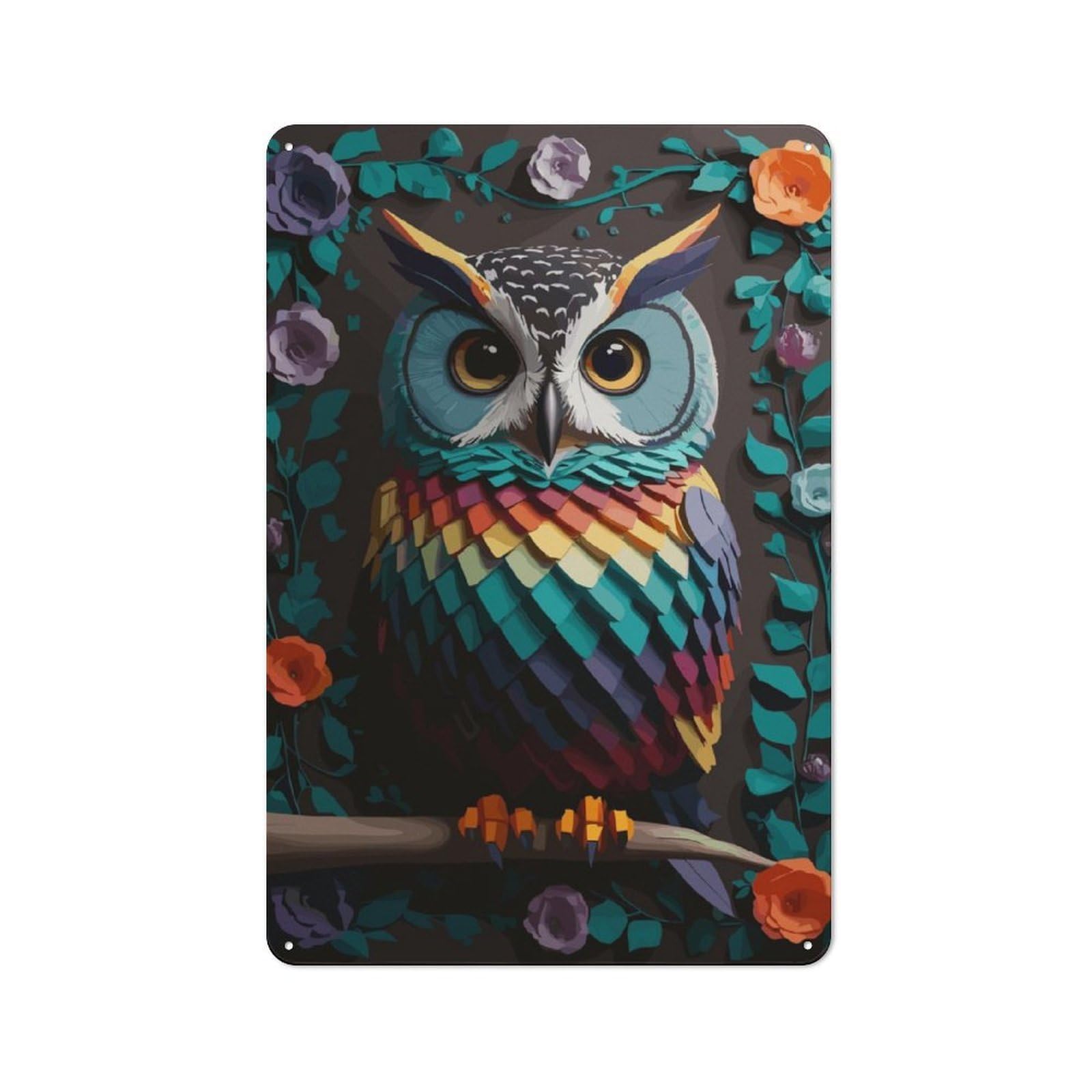 Junmoney Owl Flower Retro Metal Wall Sign 30X20cm With For Bar Or Restaurant, A Housewarming Gift For Hospitality Decor Collectors