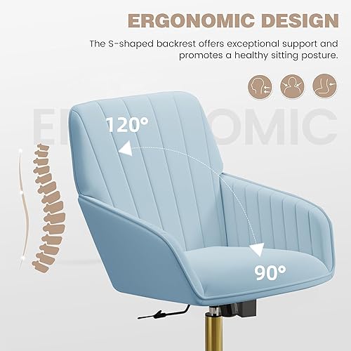 Miniatura 6 de YISHENG - Silla de escritorio de terciopelo para oficina con base dorada, con ruedas, sillas tapizadas modernas ajustables en altura con giro de 360