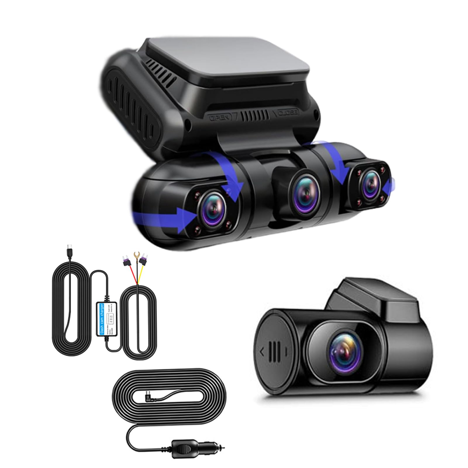 Dash Cam per auto con sensore G, 4 lenti, 2K1080P, con rilevamento