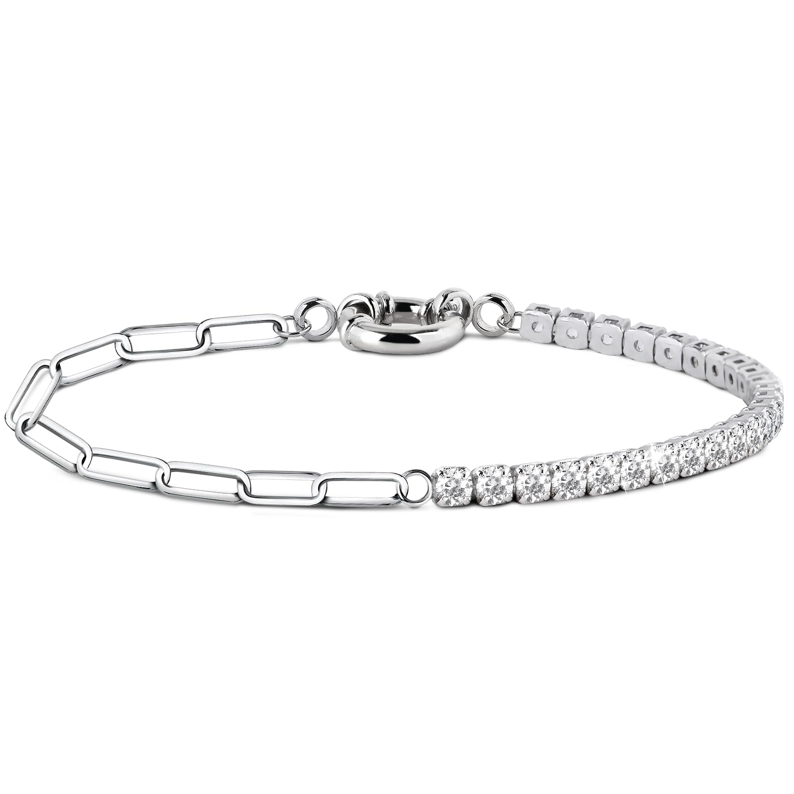 NEWIROVE Pulsera Plata Mujer Pulsera De Plata Mujer 925 con Circonitas Pulsera Tenis Mujer Plata Brazalete Pulsera Ajustable Mujer para Esposa, Mamá, Novia Regalo Cumpleaños, Navidad.
