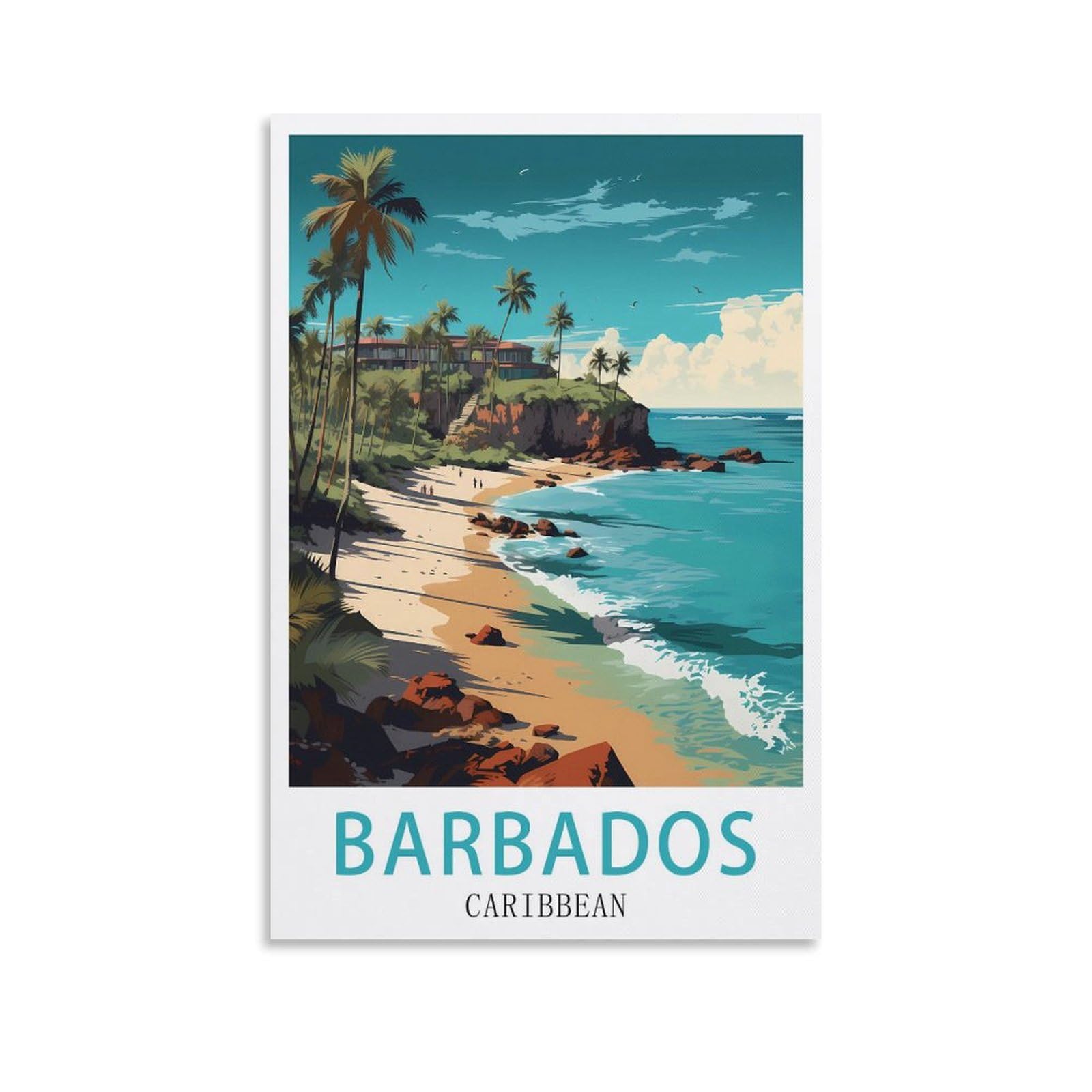 Lolwnni Unframe-Style Barbados Caribbean Vintage Travel Poster 16X24inch(40X60cm) Canvas Wall Art Print Picture Paintings For Living Room Bedroom Decor