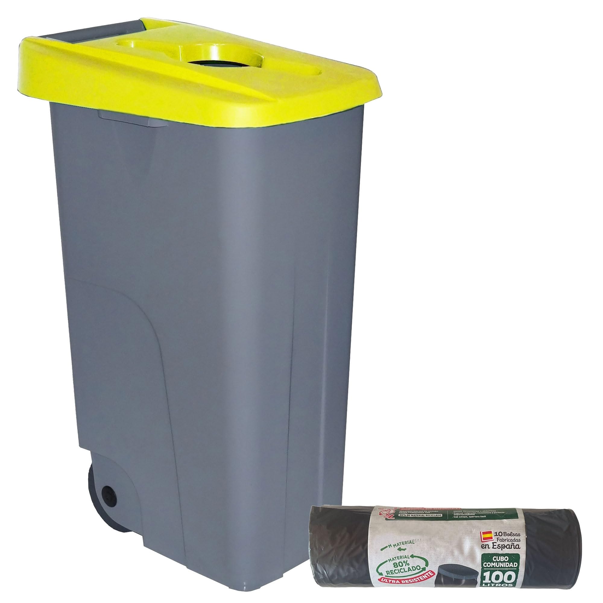 WELL HOME MOBILIARIO & DECORACIÓN Contenedor Abierto 85L Amarillo H.76cm + Rollo 10 bolsas de basura 100L
