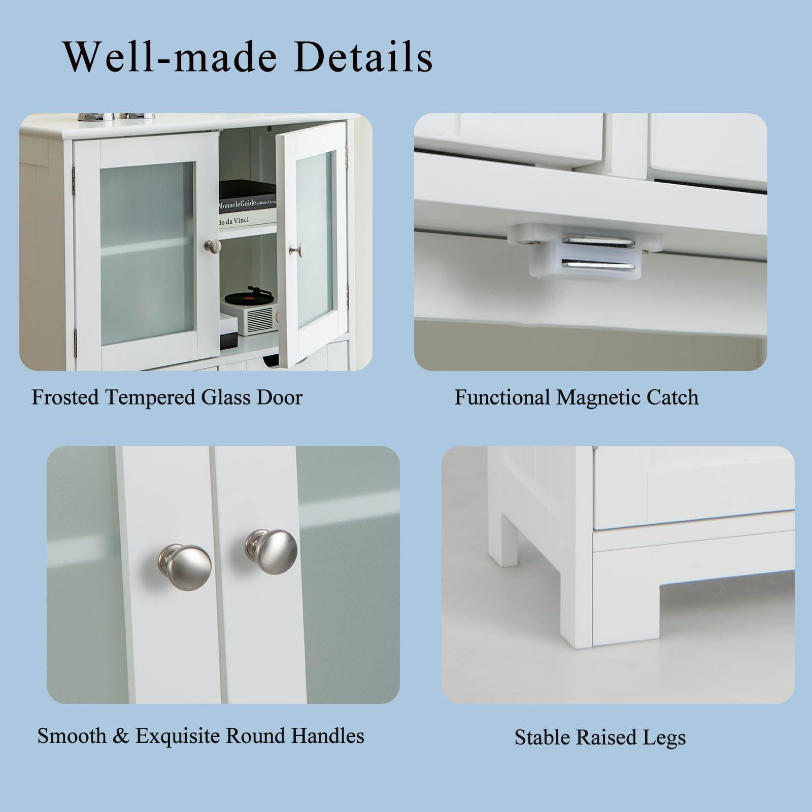 LIFEZEAL Armario Suelo de Baño, Mueble de Baño con Estantes Ajustable, Mueble de Almacenaje con Cajones y Doble Puerta, Mueble Lateral Multifuncional para Cocina (Blanco)