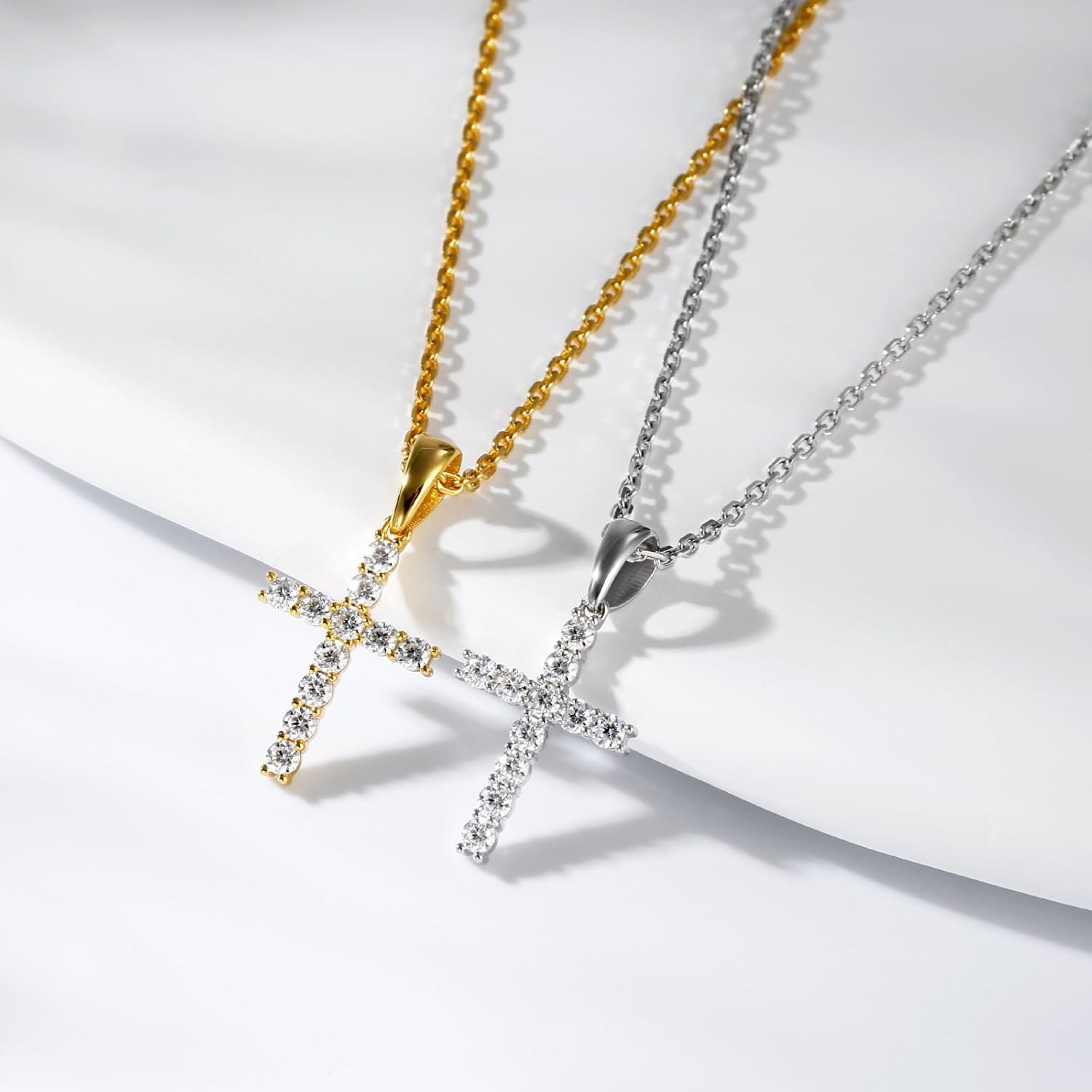 Moissanite Small Cross Necklace for Women: Dainty Tiny 14K Gold Plated Sterling Silver Pendant Simulated Diamond Layered Chain Necklace Minimalism Jewelry - Image 5