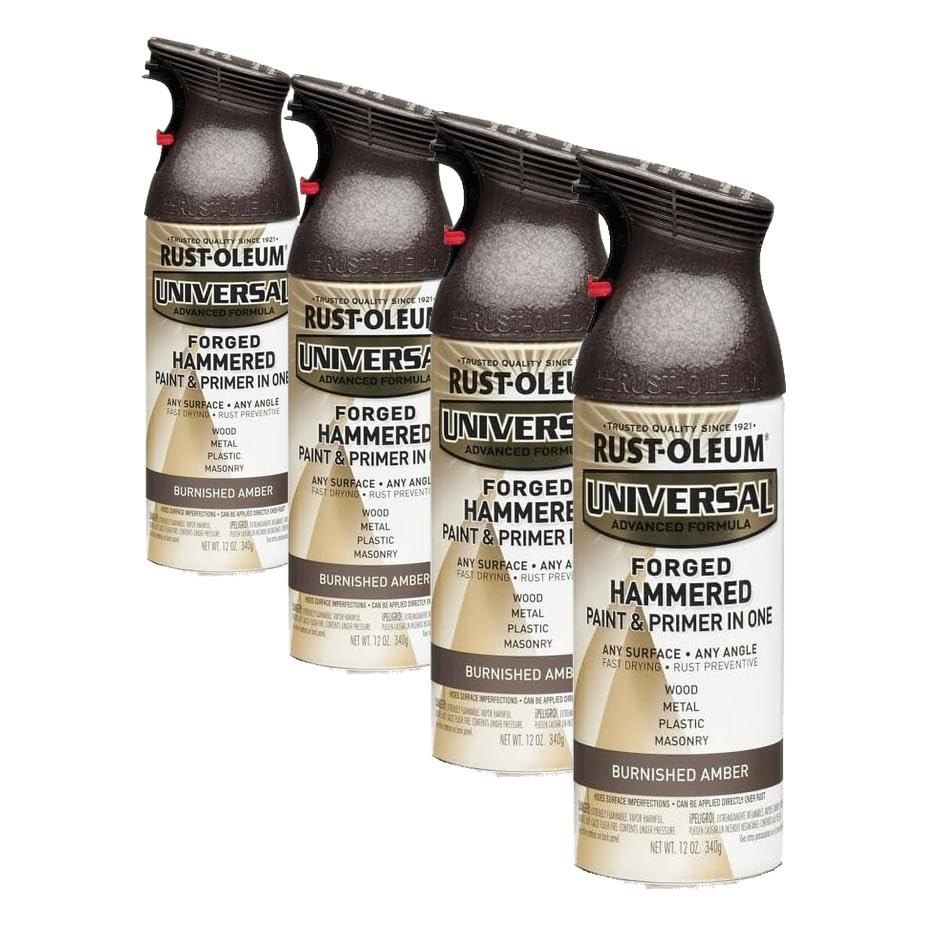 Rust-Oleum 271480 Universal All Surface Forged Hammered Spray Paint, 12 oz, Burnished Amber (Pack of 4)