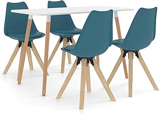 WooDlan Juego de 4 sillas de Comedor con Respaldo y Patas de Metal Resistente de Estilo de Madera para salón, Sala de Estar, Cocina, Oficina y Restaurante, Turquesa