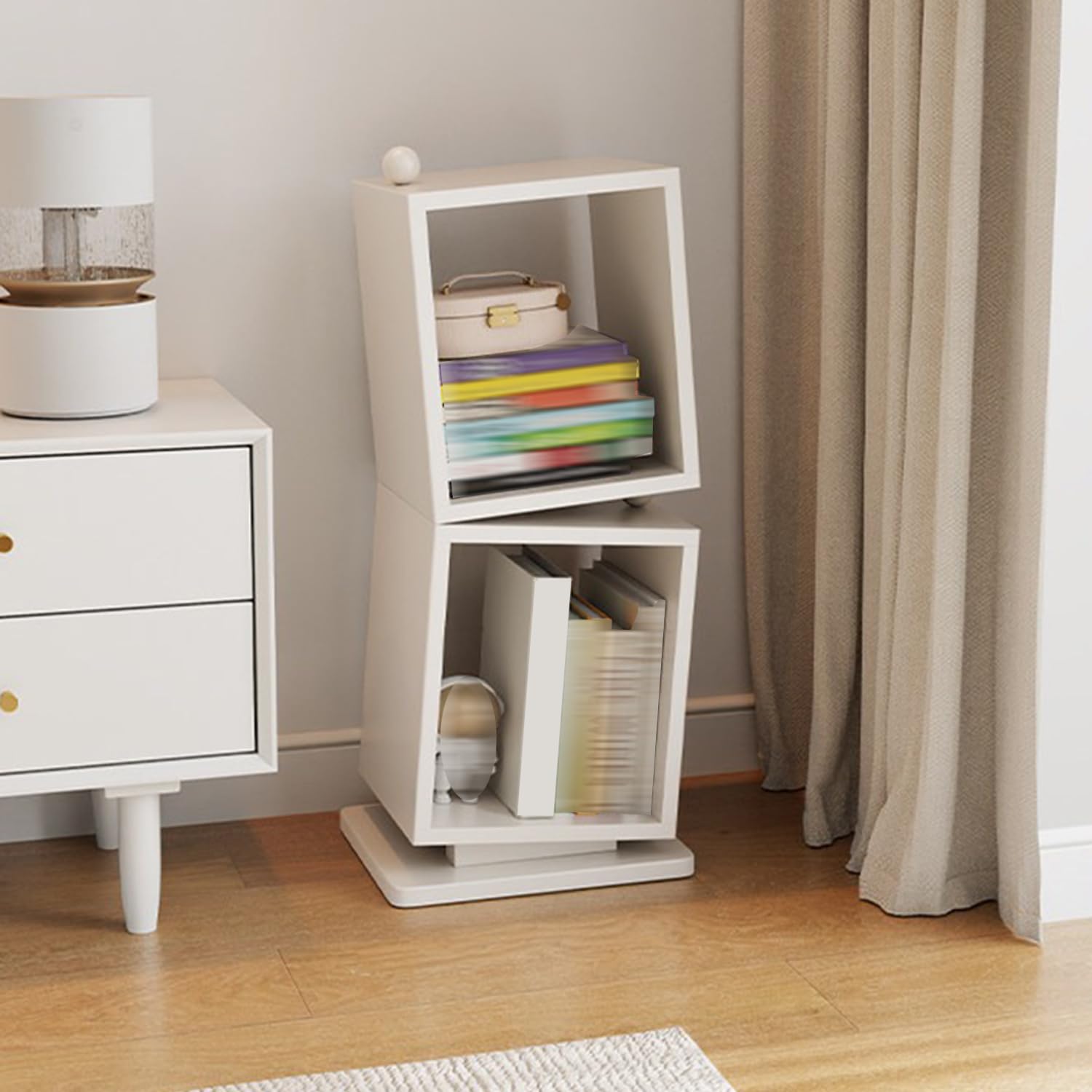 Unregelmäßig Geformtes Kleines Standregal,Tragbares Mini-Bücherregal,Offenes Vitrinenregal,Zweistöckiges Holzregal Für Wohnzimmer Schlafzimmer Arbeitszimmer Büro,Weiß,80x35x30cm