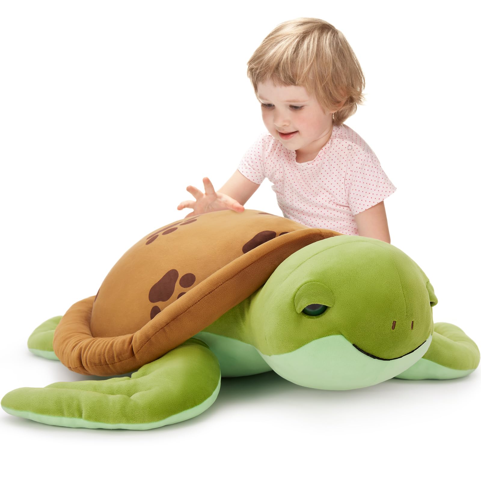 Muiteiur 28Inch Sea Turtle Stuffed Animal, Large Plush Pillow Toy, Soft Stuffed Turtle with Cute Footprints, for Kids