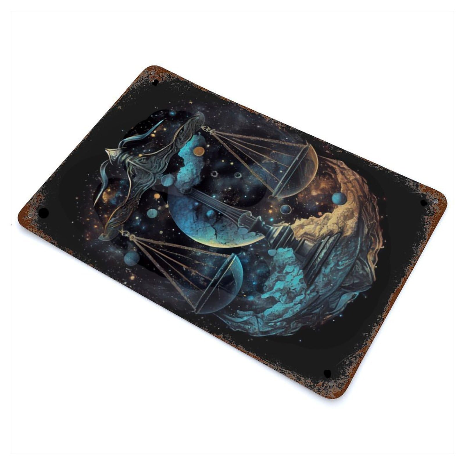 Celestial Scale Of Balance Decorative Tin Sign 11.8"x7.9", Rustic Home Decor for Garage, Pub Or Kitchen