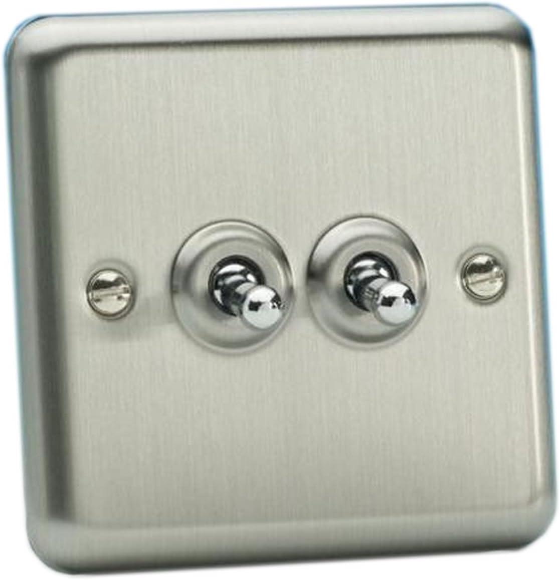 Crabtree 2 Gang 10A Classic Toggle Switch Brushed Matte Silver Chrome Home Office Wall Light Switch