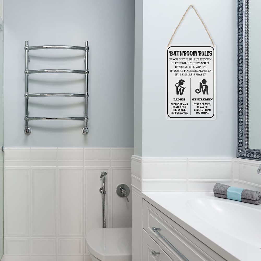 Maoerzai Bathroom Rules Wall Decor, Restroom Warning Retro Metal