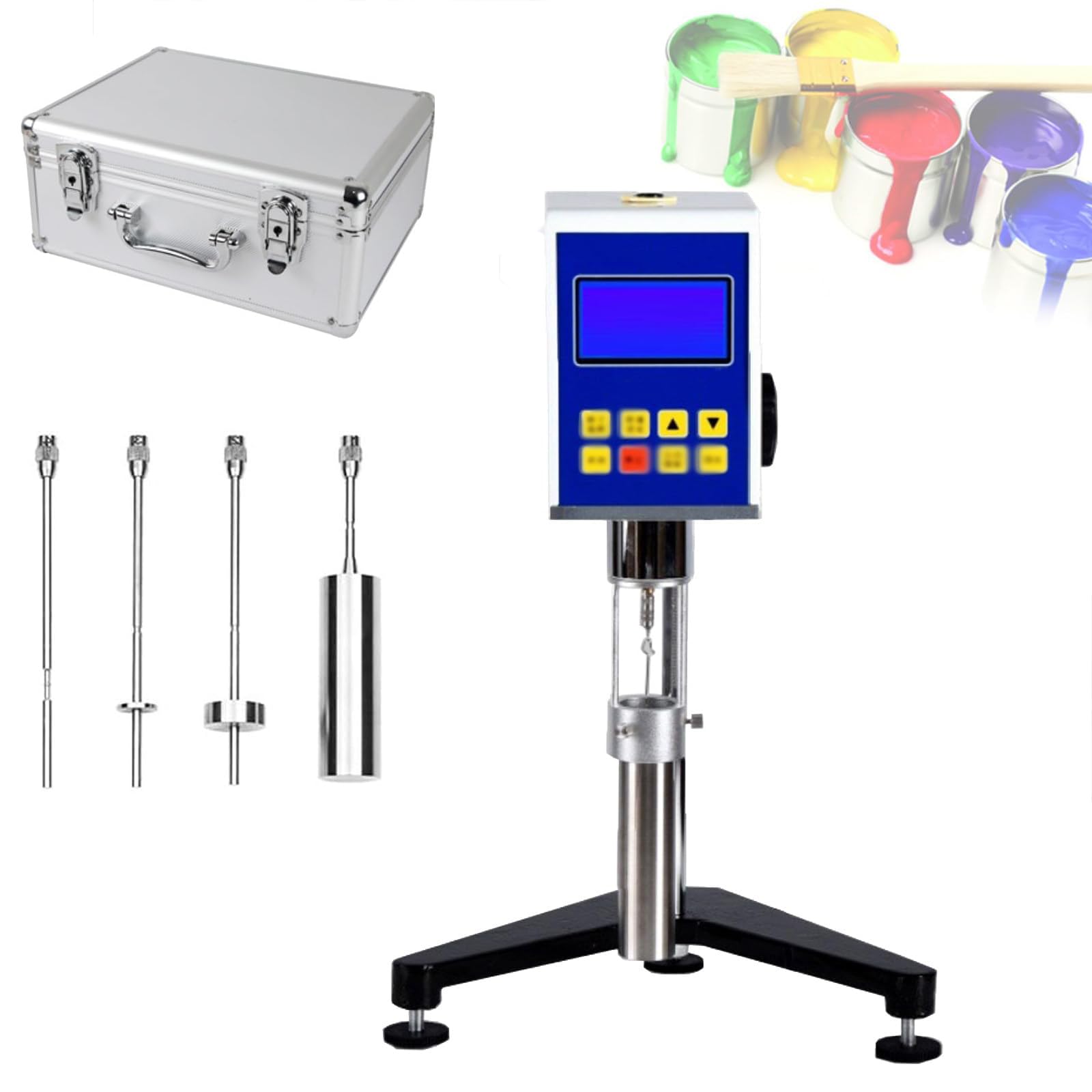 Viscosímetro digital giratorio con pantalla LCD, 4 rotores, rango de medición 1-100000 mPa.s, ± 3% de precisión, 4 velocidades para viscosidad de fluidos y reología