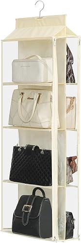 Miniatura 8 de Remittur Organizador de bolso colgante de 8 rejillas en 1 paquete con cremalleras dobles, organizador de bolso visible para armario, soporte de