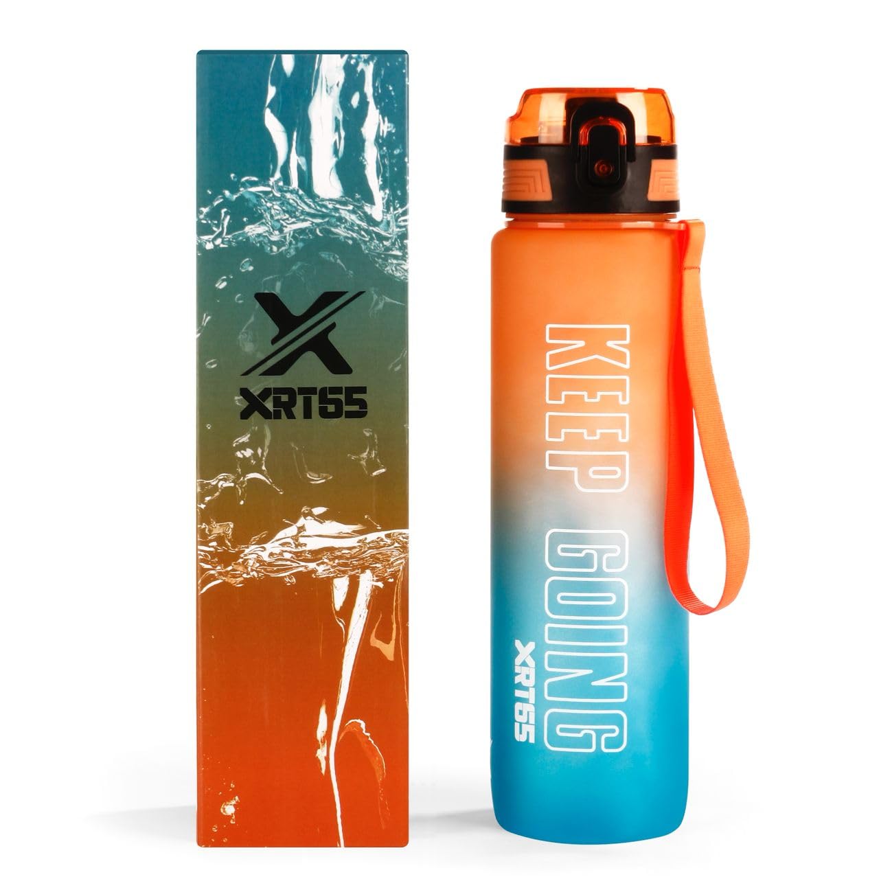 Sipper Watter Bottle 1L, BPA & BPS Free Non-Toxic, Unbreakable, Leakproof Bottle for Adults, Motivational water bottle for Gym, Sports, Camping, Office and Home (Orange + Blue)-image-22