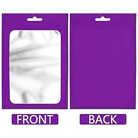 100 Pieces Resealable Mylar Bags with Zip and Frosted Clear Window Smell Proof Packaging Bag Foil Pouch Zipper Bag for Food Self Sealing Storage Supplies (Purple, 5.12x8.27 inches)