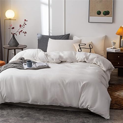 Miniatura 2 de Janlive Juego de funda de edredón de algodón lavado, tamaño King, ultra suave, 100% algodón, color blanco, con cierre de cremallera, 3 piezas, color