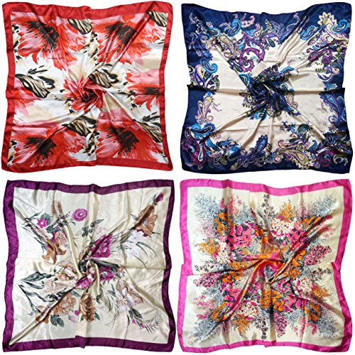 LilMents 4 Mixed Designs Large 35" × 35" Square Polyester Satin Neck Head