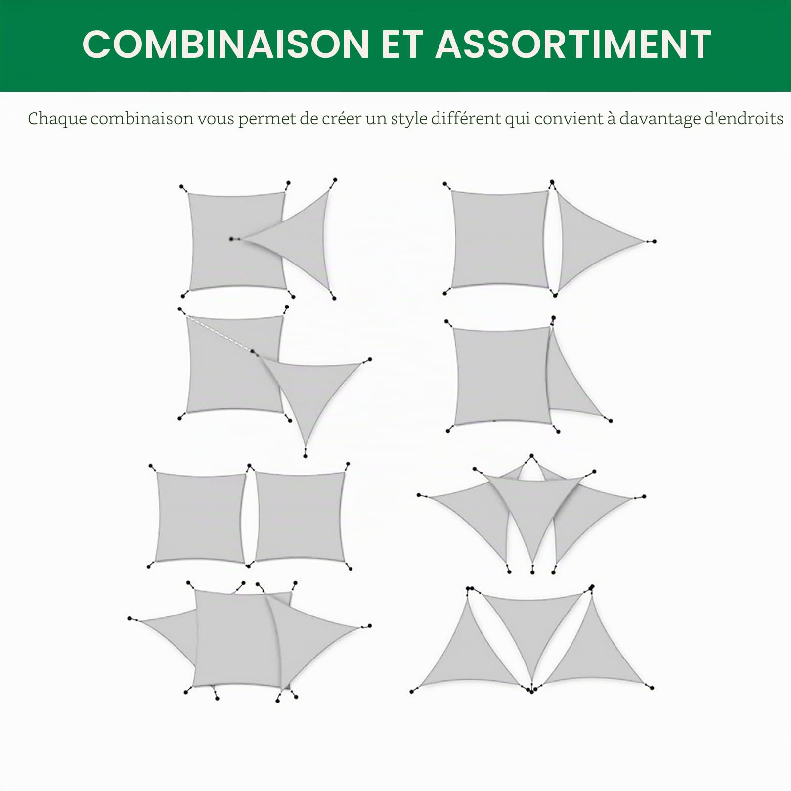 Voile d’ombrage, Rectangle 2 ×3m, Tissu Oxford 420D, imperméable, Anti-UV | Réduit la température, robuste et résistant à l'usure, idéal pour balcon terrasse de jardin, gris