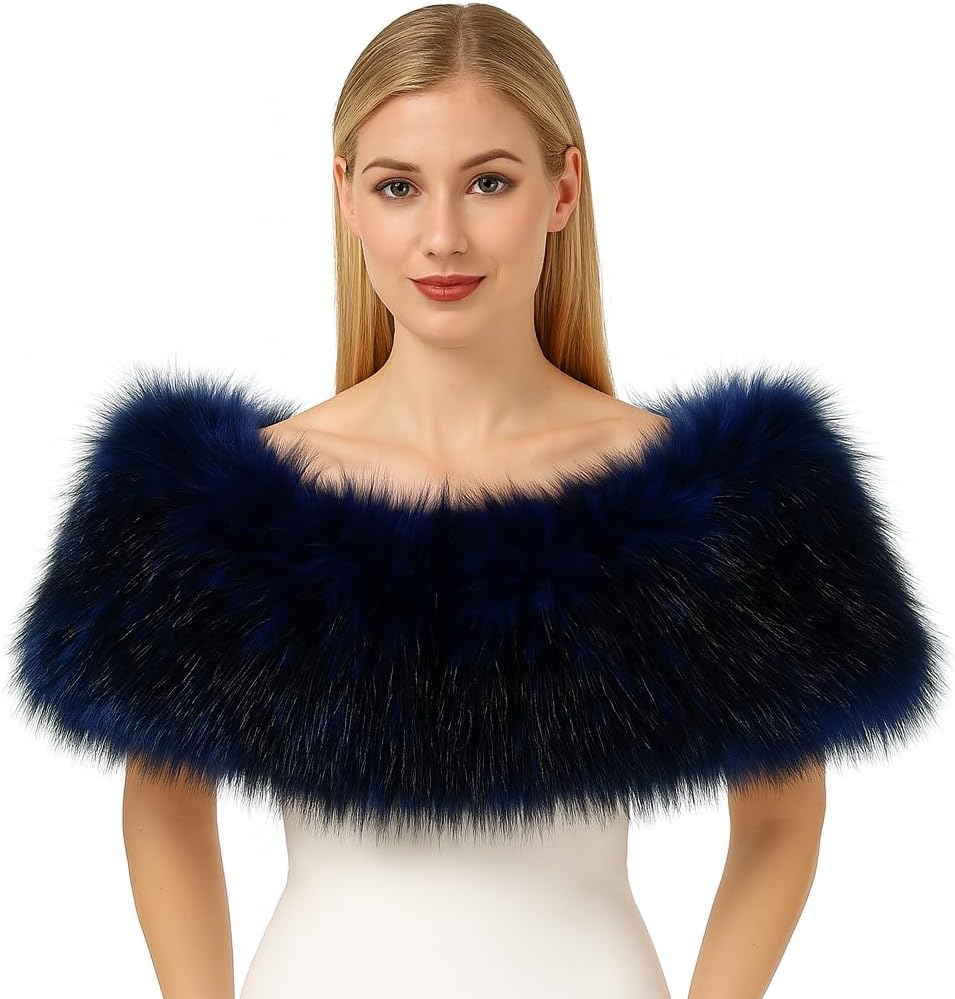 Faux Fur Shawl Wrap 1920s Warm Fur Pullover Cloak Bridal Dress Cape Coat Evening Costume Capelet with Elastic