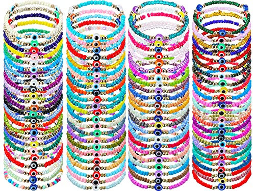 Jexine 96 Pcs Summer Evil Eye Bracelets Virgin Mary San Judas Mexican Bracelet Pack Hamsa Mal De Ojo BangleLuck Charm Hand Braided Rope Beads Anklets Jewelry Gift for Women Men