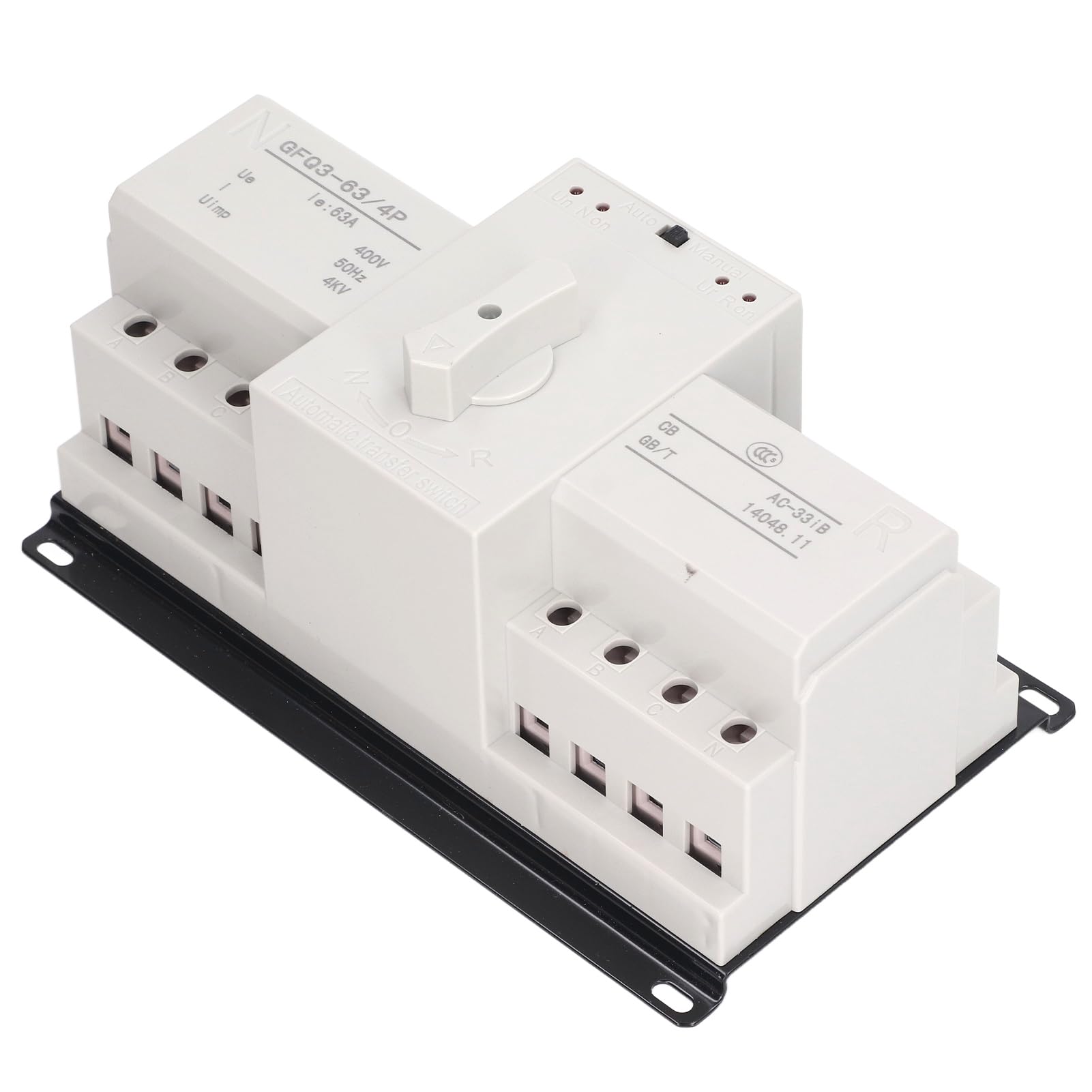 Interruptor de Transferencia Automática ATS 4P Mini, 63A, AC400V, de Alimentación Dual, Gabinete PC Ignífugo, Control Dual Manual y Automático