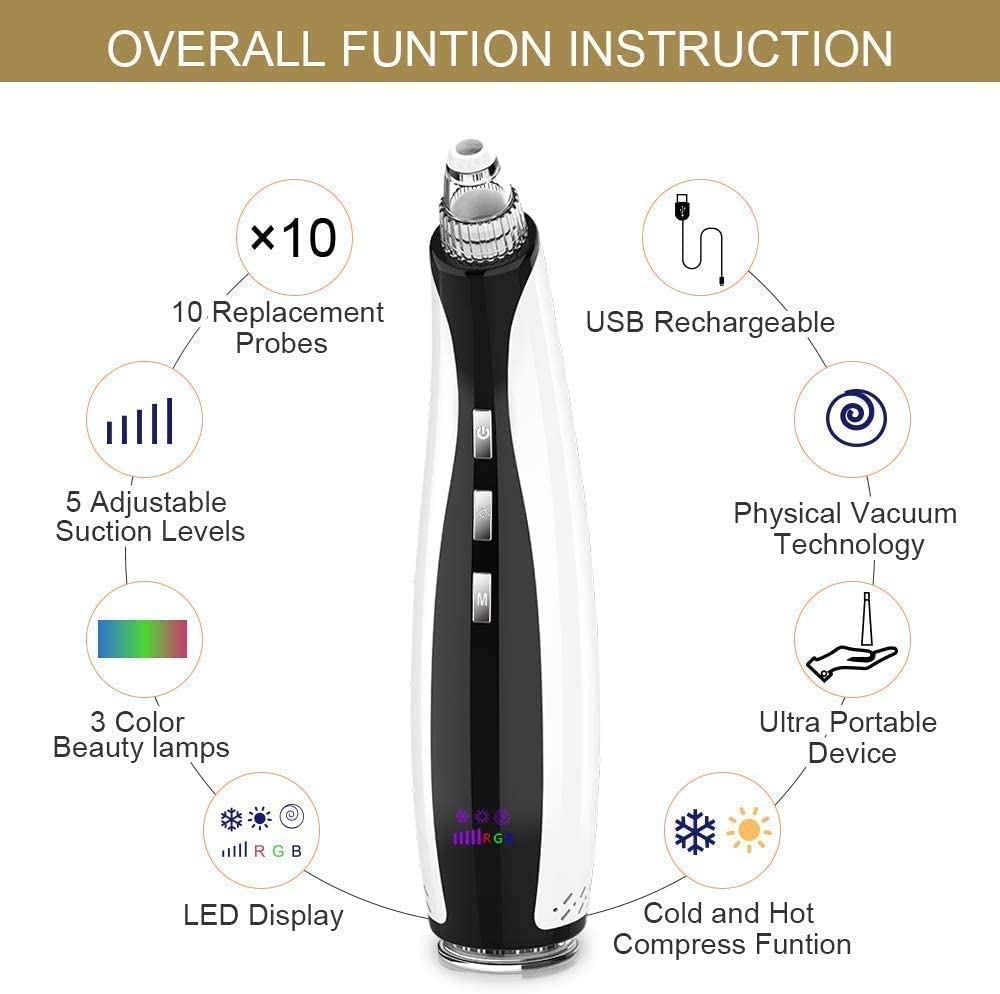 ESHINEDE Detergente for pori di Punti Neri, dispositivi elettrici di aspirazione for Punti Neri for Il Viso, 5 aspiratori Regolabili USB Ricaricabile for Acne comedone Extractor