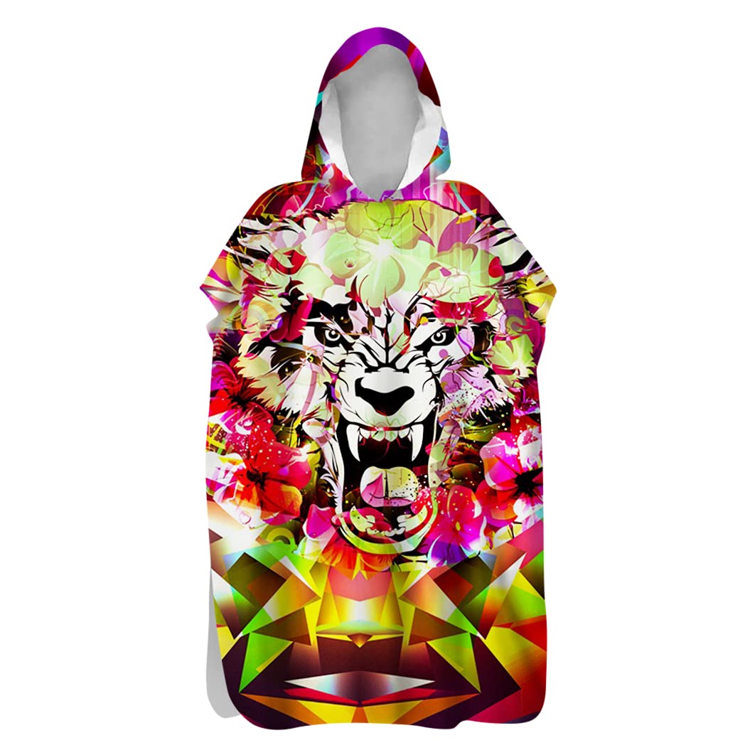 Chickwin Badeponcho mit Kapuze, Tiger Drucken Surf Poncho Umziehhilfe Strand Handtuch Mikrofaser Schnelltrocknend Strandtuch für Erwachsene Herren Damen und Kinder