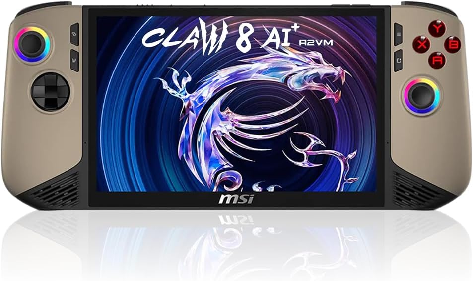MSI Claw 8 AI+ A2VM Handheld Gaming PC with Intel Core Ultra 7 Processor 258V, 8-inch 120Hz Touch Display, VRR Support, 80Whr Battery, Thunderbolt 4 for Portable AAA Gaming (32GB RAM + 1TB SSD)