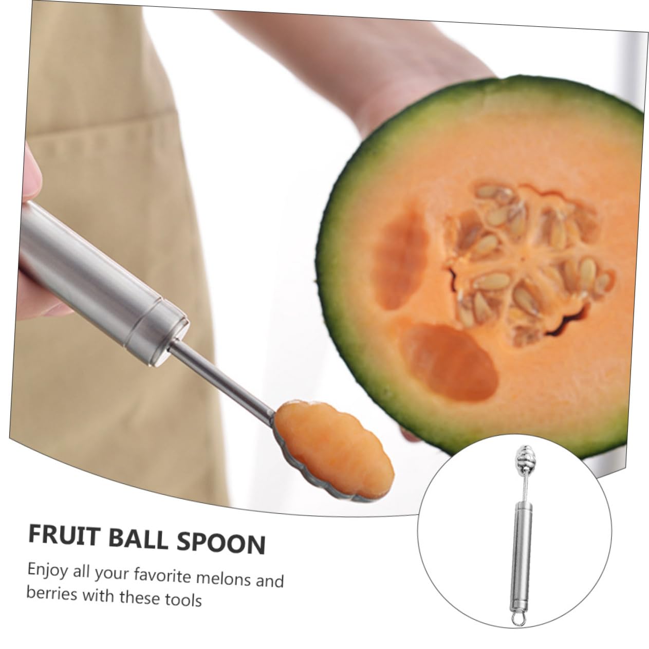 Silber Kugellöffel aus Edelstahl 4 Stück, für Melone | Melonenausstecher, Metall Obstlöffel, Einfache Handhabung, Schneller Zugriff, Sicherer Griff, Küchenzubehör