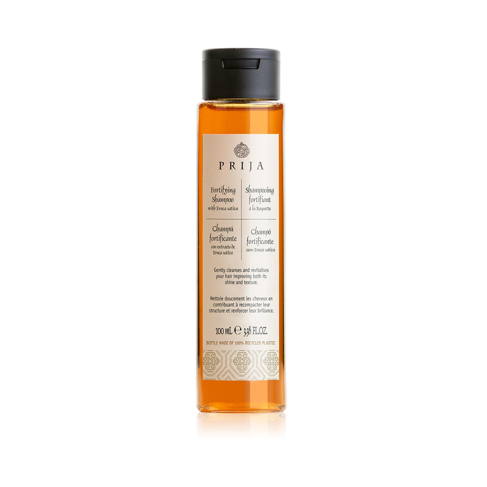 Prija Fortifying and Strengthening Shampoo with Eruca Sativa (3.38 fl oz) - For all Hair Types - Travel Size - Vegan Friendly - Dermatologically Tested - Made with 100% Recycled Bottle