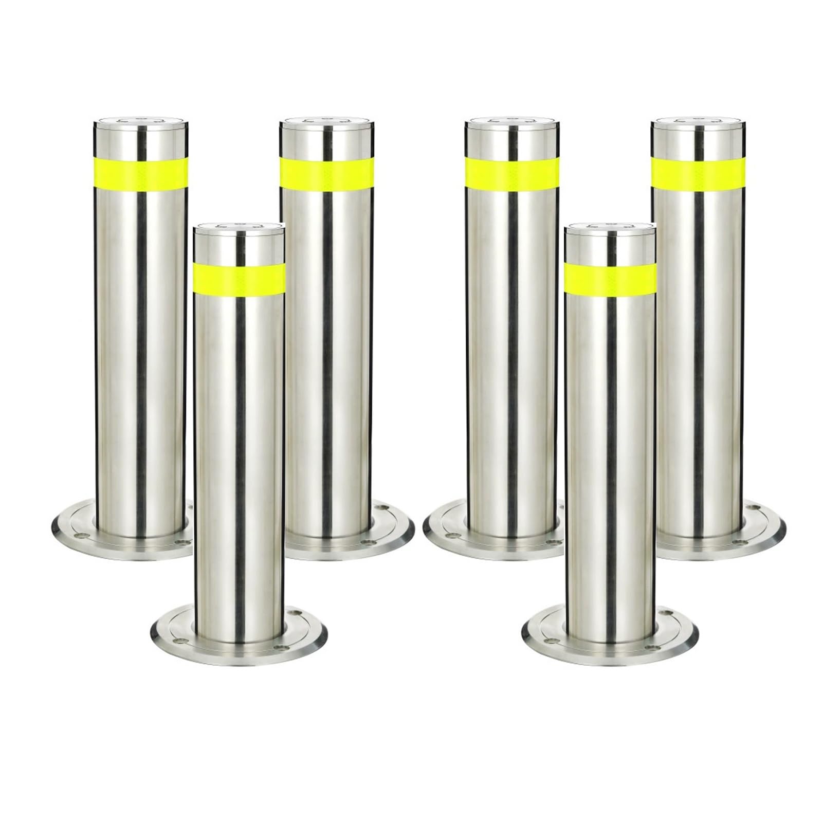 Aioneer Stainless Steel Traffic Safety Bollards With Reflective Strips & Anchor Bolts, Rustproof Waterproof Delineators For Driveway Security, 60Cm, Set Of 6 – Durable Outdoor Sa