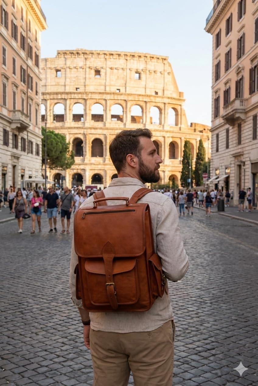 Vintage Full Grain Leather Backpack Shoulder Bag, Fits 13 Inch Laptop, Office School Everyday Rucksack Handbags