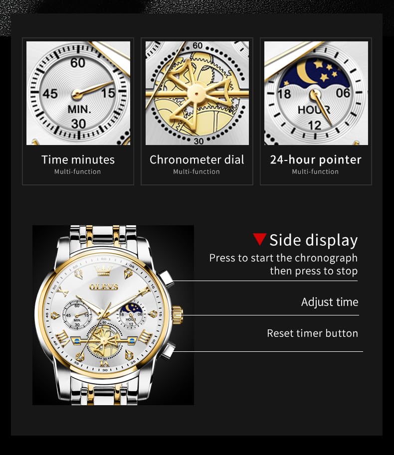 Image of OLEVS Mens Watches Luxury Diamond Calendar Stainless Steel Male Watches Business Dress Waterproof Luminous Fashion Watch for Men