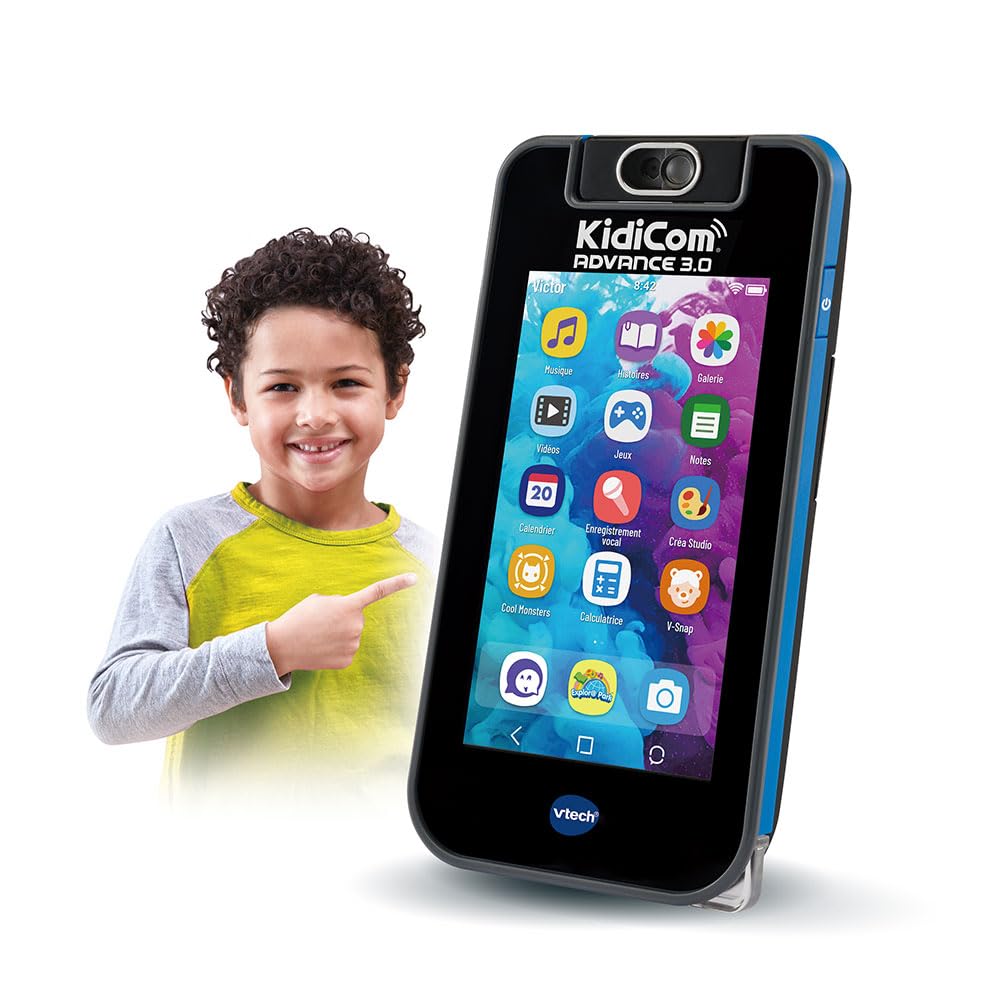 VTech - KidiCom Advance 3.0 Noir, Portable Enfant sans Forfait Sécurisé – 6/12 Ans – Contenu en Français