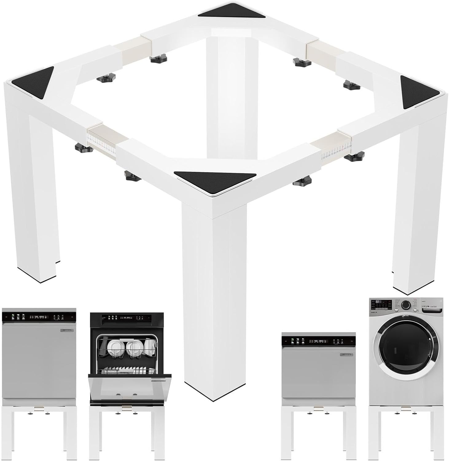 GCCSJ Heavy-Duty 16" Height Laundry Pedestal, Stainless Steel Universal Washing Machine Stand for Washer, Dryer, Fridge, Dishwasher, 17.7"-31" Adjustable Width, White 16 inch White