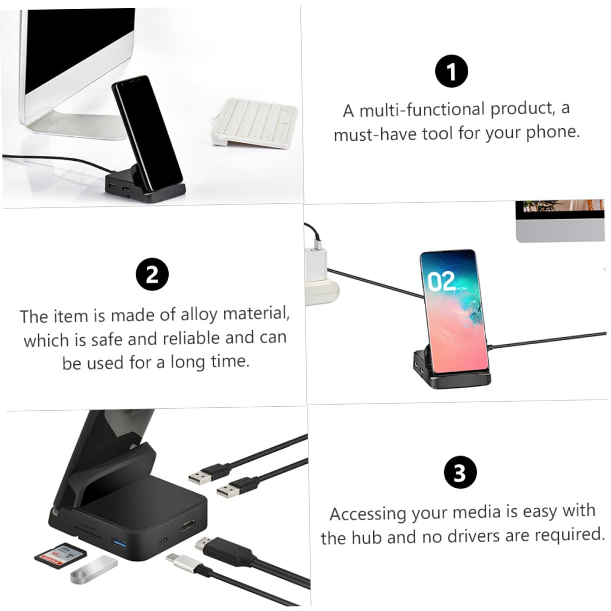 Homoyoyo Adaptador de Concentrador USB-c Soporte para Teléfono, Expansor de Puertos USB, Diseño Compacto para Viaje y Oficina