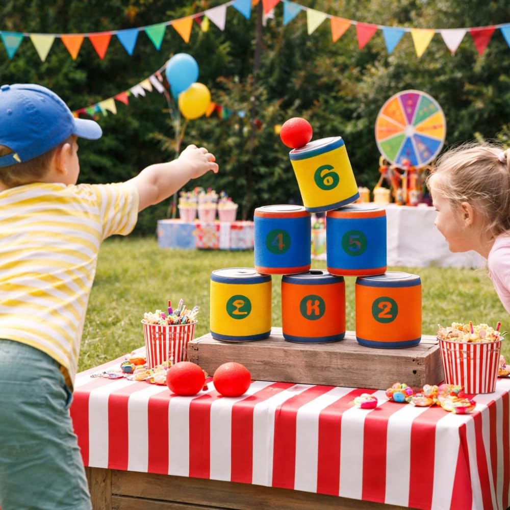 SHOP-STORY Jeu de Chamboule Tout en Mousse, Jeu d'Adresse avec Balles et Cibles Souples, pour Enfants Dès 6 Ans, Intérieur et Extérieur