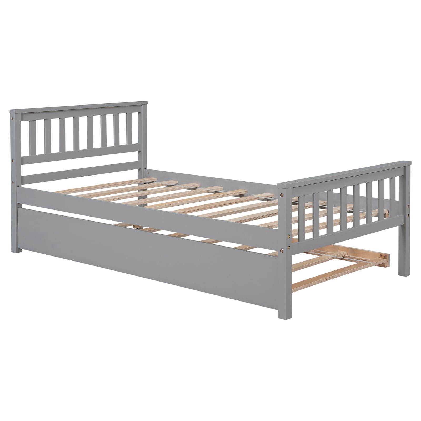 Twin Size Platform Bed with Trundle Headboard Space Saving 250lbs Load Capacity Bed Frame for Kids Boys Girls Teens (202.5 x 106 x 85cm) Grey One Size