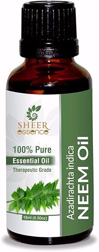 Aceite esencial de neem (Azadirachta Indica) natural y puro, prensado en frío, fresco sin refinar, 0.33 onzas líquidas