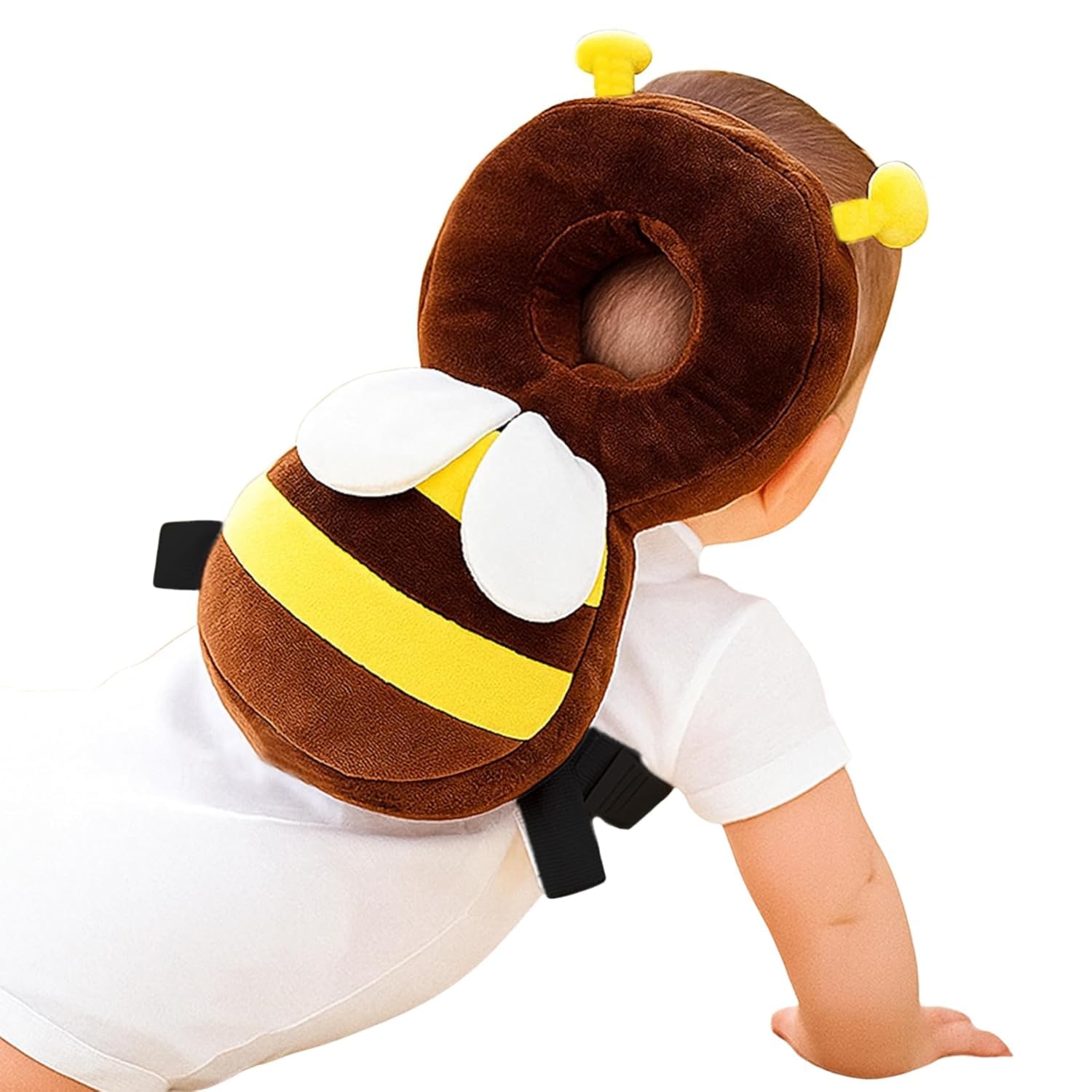 Baby Safety Head Protector Cushion in Cute Bee Design with Plush Padding and Adjustable Straps, Lightweight Helmet for Crawling and Walking Support (Yellow & Brown, 6–24 Months)