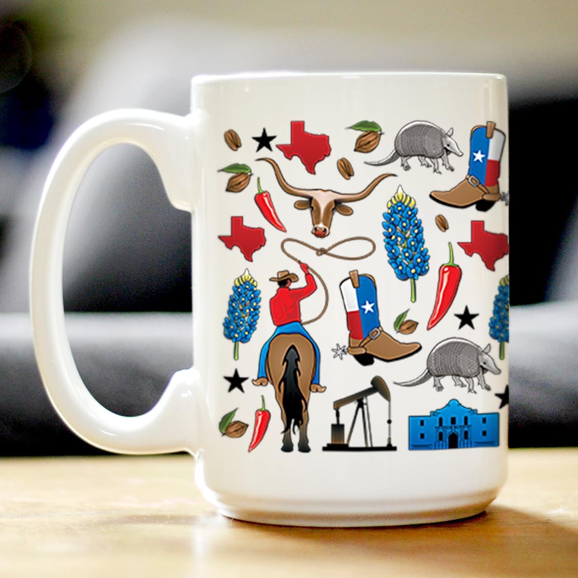 Bevvee Texas Pattern Coffee Mug - Texas Gifts and Souvenirs for Texans - Large White Ceramic 15oz Coffee Cup - Image 2