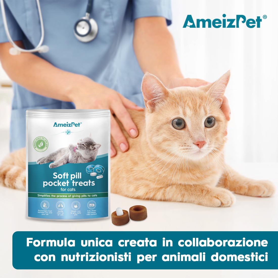 AmeizPet Tasche per Compresse per Gatti, Snack Morbidi 50 g